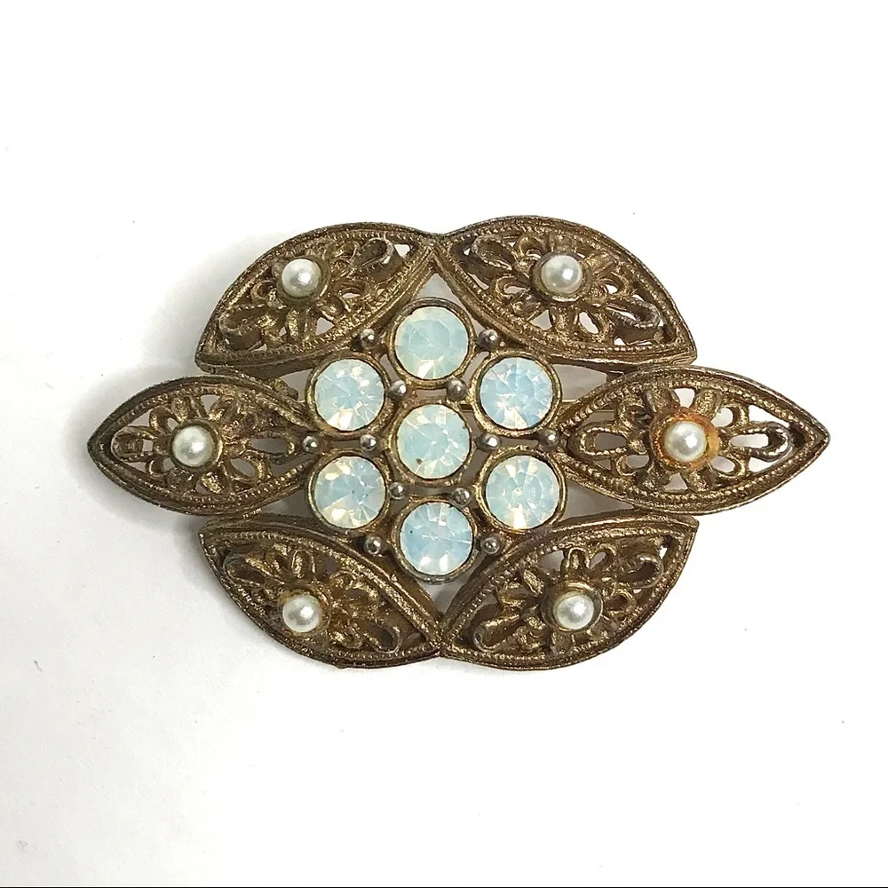 Art Deco Vintage Brooch SARAHCOV Opal Rhinestones